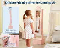 Garvee Freestanding Jewelry Armoire Cabinet with Led Light, Full-Length Mirror and 3 Storage Drawers for Girls, Pink
