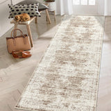 Garvee Washable Runner Rug 2x6 Vintage Non Slip Stain Resistant Pearl Velvet Soft Low Pile Rubber Backing Light Brown for Kitchen Hallway - Light Brown