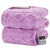Garvee Electric Blanket Full Size Sherpa Heated 10 Heat Levels 10 Time Settings Thick Tufted Jacquard Plush Machine Washable Purple Cozy Home - Lavender Purple