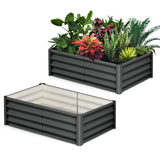 Garvee Galvanized Raised Garden Bed 6x3ft Metal Wave Design Heavy-Duty Steel Open Bottom Drainage Multiple Heights Outdoor Gardening - Dark Gray