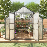 Garvee 8x12 FT Outdoor Walk-in Greenhouse with Polycarbonate Panels, Vent Roof, Windproof Aluminum Frame, Rain Gutters, for Backyard Gardening