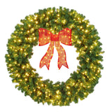 Garvee Pre-Lit Christmas Wreath with Bow, 48" Lighted Bow & Winter Artificial Wreath Greenery, Durable PVC, Xmas Decoration for Indoor Outdoor Holiday Party - Green