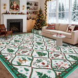 Garvee Christmas Washable Area Rug 8x10 Non-Slip Low Pile Faux Wool Durable Stain Resistant Beige Green Living Room Bedroom - Beige & Green