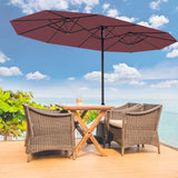 Garvee 15FT Large Rectangle Patio Umbrella with Crank Lift & Tilt, Polyester Fabric, Alloy Steel Frame, Weighted Base, Outdoor Deck & Backyard Shade - Wine Red