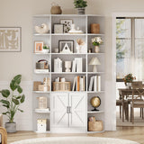 Garvee 75 in Tall Bookshelf with Storage, 6-Tier 47" Wide Modern Farmhouse Standing Bookcase Cabinet Display Shelf Organizer for Home Office Living Room Bedroom, White - White