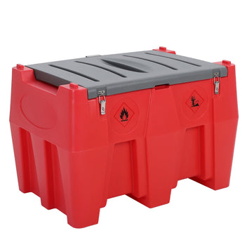 Garvee 128 Gallon Portable Fuel Tank with Pump for Gasoline & Diesel, 10GPM High Flow Rate 12V DC Self-Priming Fuel Transfer Pump, 13.1ft Hose, Auto Fueling Nozzle, Red