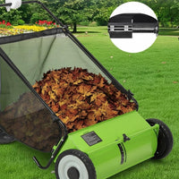 Garvee Light Green 21-Inch Push Lawn Sweeper with 3.5 Cu. Ft. Bag, 4 Spinning Brushes, Adjustable Height, Steel Frame, Rubber Wheels, for Grass & Leaves