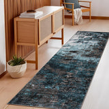 Garvee Washable Area Rug 2x6, Abstract Print, Non-Slip, Pearl Velvet, Low Pile, Stain Resistant, Mountain Blue, Indoor Bedroom Kitchen Laundry - Mountain Blue