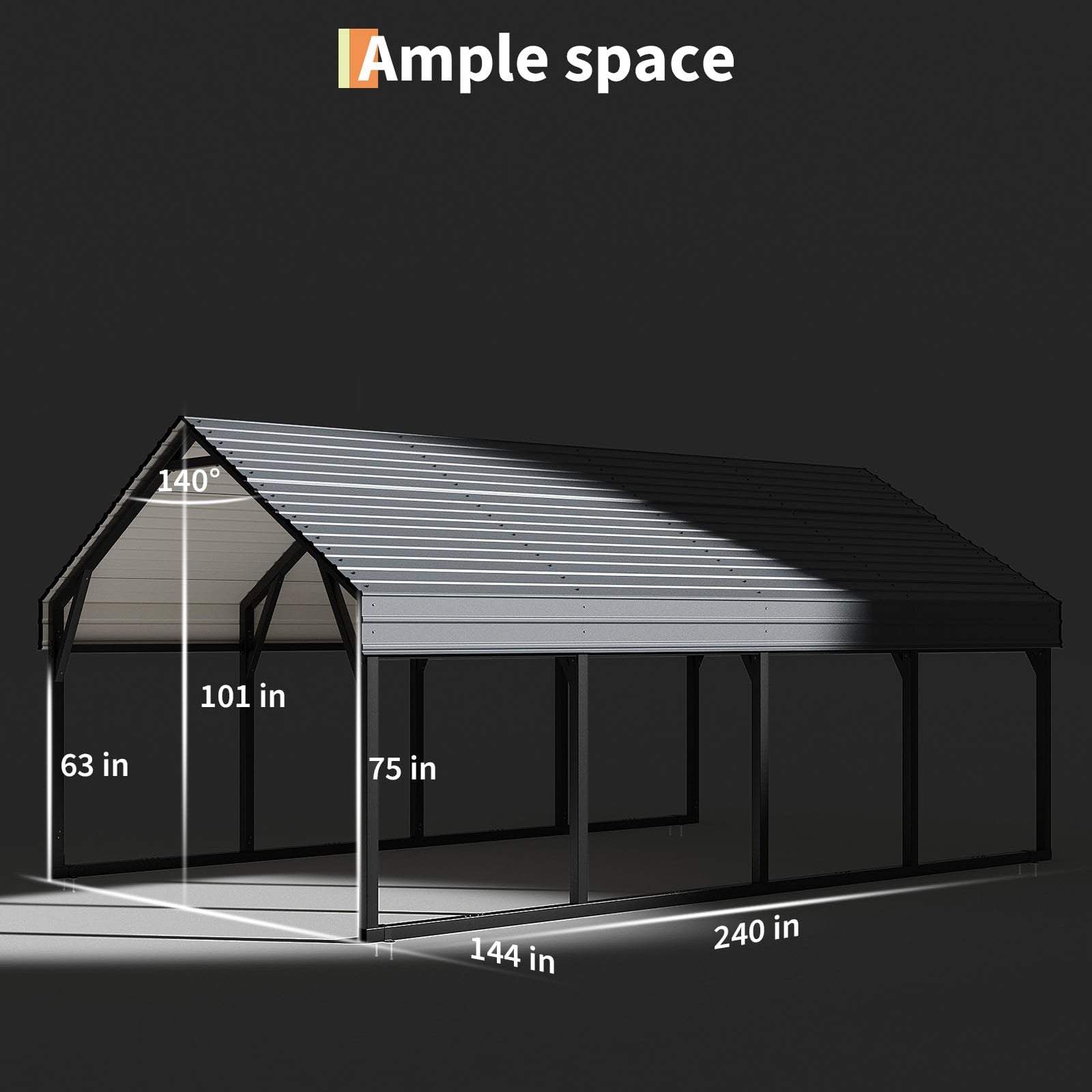 Garvee 12x20 FT Metal Carport, Reinforced Frame and Steel Roof for All-Weather Use, Permanent Shelter for Bass Boats, Full-Sized Pickup Trucks, and Tractors