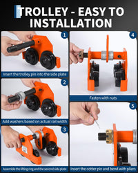 Garvee Manual Push Beam Trolley Hoist - 0.5 Ton (1100 lb) Capacity - Adjustable 2.5–7 in I-Beam Flange - Dual-Wheel Alloy Steel for Straight/Curved I & H Beams - Color: Orange
