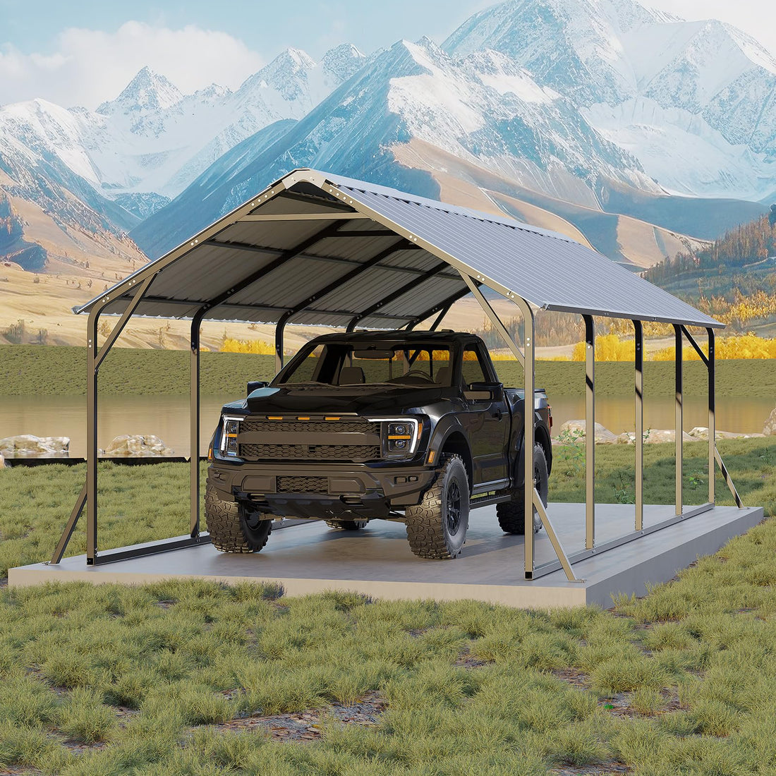 Garvee 11'x20'x9' Vertical Roof Metal Carport, Heavy Duty Steel Car Ports for All-Weather, for Full-Size Pickup Trucks, Boats, and Tractors