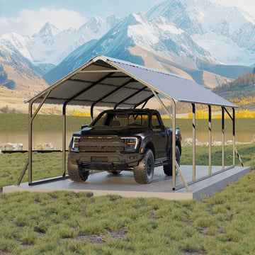 Garvee 11'x20'x9' Vertical Roof Metal Carport, Heavy Duty Steel Car Ports for All-Weather, for Full-Size Pickup Trucks, Boats, and Tractors