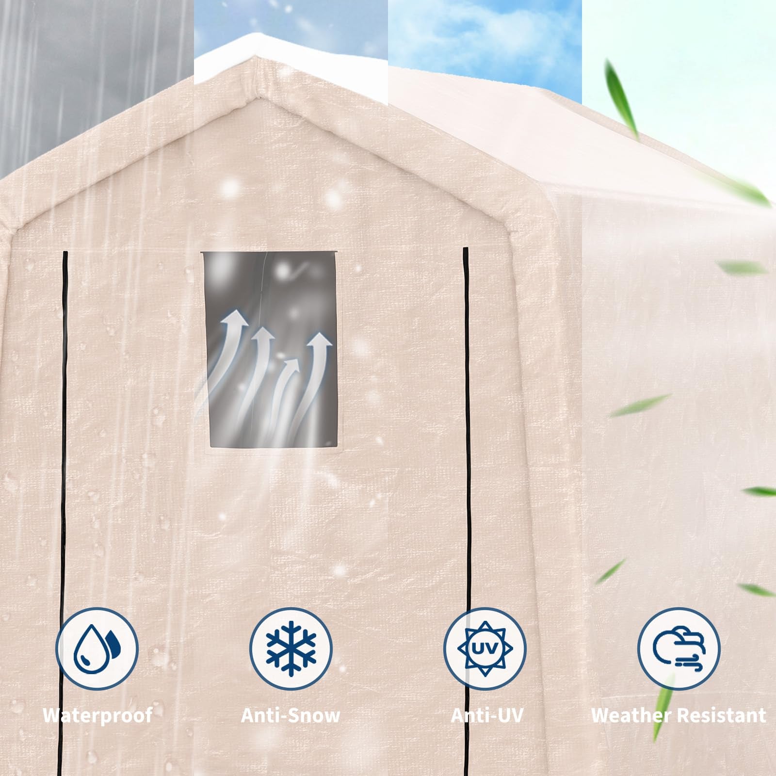 Garvee 6x6FT Outdoor Portable Storage Shed with Roll-Up Door & Vent, 240G Heavy-Duty Shelter Waterproof PE Tarp, UV-Resistant Storage Sheds for Motorcycle, Firewood, Garden and Tools, Khaki