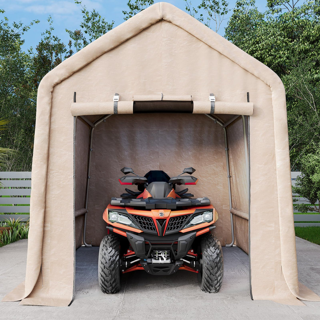 Garvee 10x10FT Khaki Outdoor Portable Storage Shed with Roll-Up Door & Vent, 240G Heavy-Duty Shelter Waterproof PE Tarp, UV-Resistant Storage Sheds for Motorcycle, Firewood, Garden and Tools, Gray