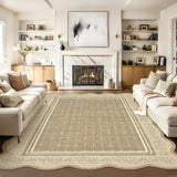 Garvee Scalloped Floral Rug 9x12 Washable Non-Slip Polyester Soft Stain-Resistant Modern Bordered Indoor Living Room Nursery Carpet - Camel