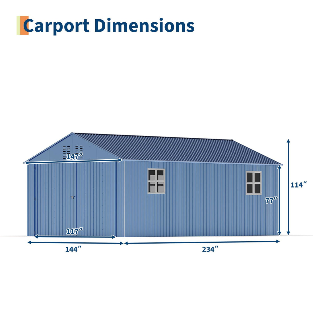 Garvee All-Weather Metal Carport 12x20 FT - Reinforced Frame & Steel Roof - Permanent Outdoor Garage Outdoor Storage for Pickup Trucks, Bass Boats, Tractors - Durable Storage Shelter, Carport, Car Outdoor Storage