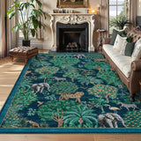 Garvee Modern Printed Area Rug Vintage Pattern Soft Low-Pile Polyester Washable Non-Shedding Non-Slip Indoor Bedroom Living Room 9x12 ft - Blue