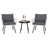 Garvee 3-Piece Outdoor Patio Bistro Set with All-Weather Rattan, Metal Frame, Cushions, Compact Design, White & Black, Balcony & Poolside
