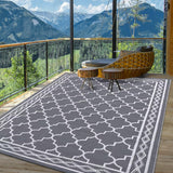 Garvee Outdoor Grey 5x8 Waterproof Reversible Moroccan Print PP Plastic Straw Durable Portable Patio Deck Picnic Mat - Gray