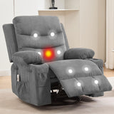 Garvee Swivel Rocker Recliner Chair with Massage and Heat, 360° Oversized Recliner Single Sofa Seat, Lazy Boy Reclining Sofa with Side Pockets, Front Pockets and Cup Holder - Linen | Gray