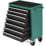 Garvee 7-Drawer Metal Rolling Tool Chest with Wheels,Heavy Duty Tool Storage Cabinet with Locking System,Toolbox with Wheels for Garage, Warehouse, Workshop, Repair Shop - Green+Black