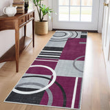 Garvee Modern Purple 2x6 Washable Runner Rug Modern Circle Pattern Non-Slip Low Pile Soft Fabric Durable Indoor Floor Carpet for Hallway Kitchen Bedroom Entryway - Purple