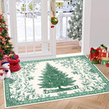 Garvee Christmas Rug 2x3 with Tree Print Non-Slip Soft Terrycloth Fabric Washable Indoor Door Mat for Entryway Kitchen Bathroom - Green