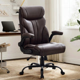 Garvee Comfortable Office Desk Chair 500 LBS, Big and Tall Office Chairs with Adjustable Flip-up Armrests,100-118°Recline Executive Leather Gaming Chair for Heavy People, Long Hours, Coffee - Coffee