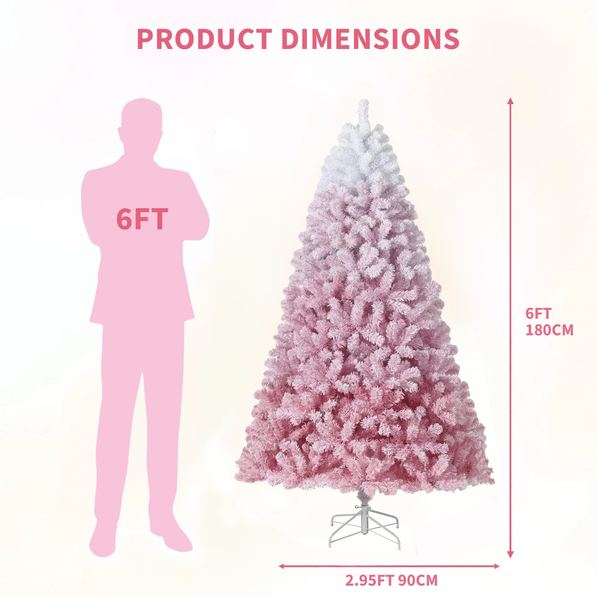 Garvee Pink Christmas Tree, 6ft Snow Flocked Artificial Christmas Tree with LED Warm White Lights & Foldable Metal Stand, Prelit Xmas Tree Holiday Decoration for Home, Office, Party