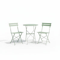 Garvee 3-Piece Folding Patio Bistro Set, Powder-Coated Metal Table and 2 Chairs for Balcony, Porch, Garden, Small Outdoor Spaces,Green