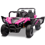Garvee 24V Ride On Car Electric Off-Road UTV Truck with Remote Control, Lockable Doors, Safety Belt, PP+Metal, LED Lights, Music Player, Blue, Kids Outdoor Fun - Rose - Pink