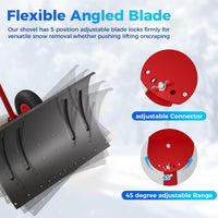 Garvee Heavy-Duty Snow Pusher with Wheels 30in Wide Blade 5-Position Adjustable Handle Steel Frame Anti-Slip Wheels Driveway Sidewalk