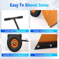 Garvee Snow Shovel with Wheels for Driveway, 20" Wide Adjustable Snow Pusher with 5-Position Angle & Height Handle, Ergonomic Back-Saving Snow Removal Tool for Sidewalks, Yards & Patios - Orange