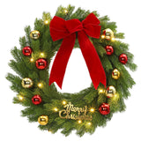Garvee 24 Inch Christmas Wreath with LED Lights & Red Bow, Artificial Pine PVC, Pre-Lit, Lightweight, Indoor/Outdoor Front Door Decor