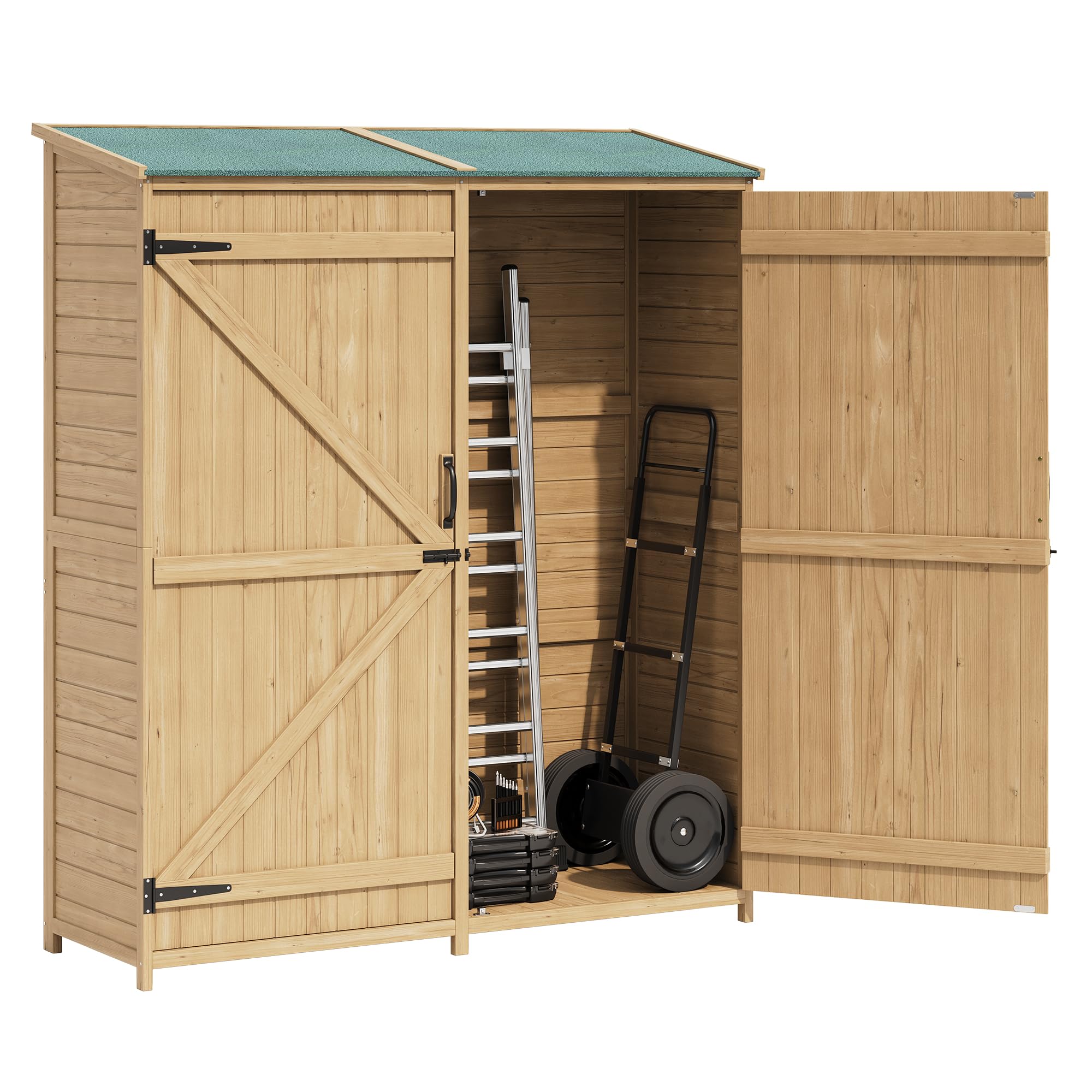 Garvee Outdoor Wood Storage Shed With 2 Doors, Waterproof Asphalt Roof