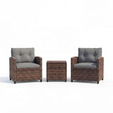 Garvee 3-Piece PE Rattan Patio Conversation Set, Outdoor Wicker Chairs with Cushions & Tempered Glass Table, Brown & Gray - Brown & Gray