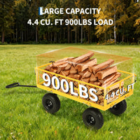 Garvee 900 lbs Heavy Duty Steel Garden Wagon Cart – 2-in-1 Utility Yard Cart, Removable Mesh Sides, 10" All-Terrain Tires, 180° Rotating Handle – Ideal for Lawn and Gardening Tasks – Black Wheels, Yellow Frame, Black Handle