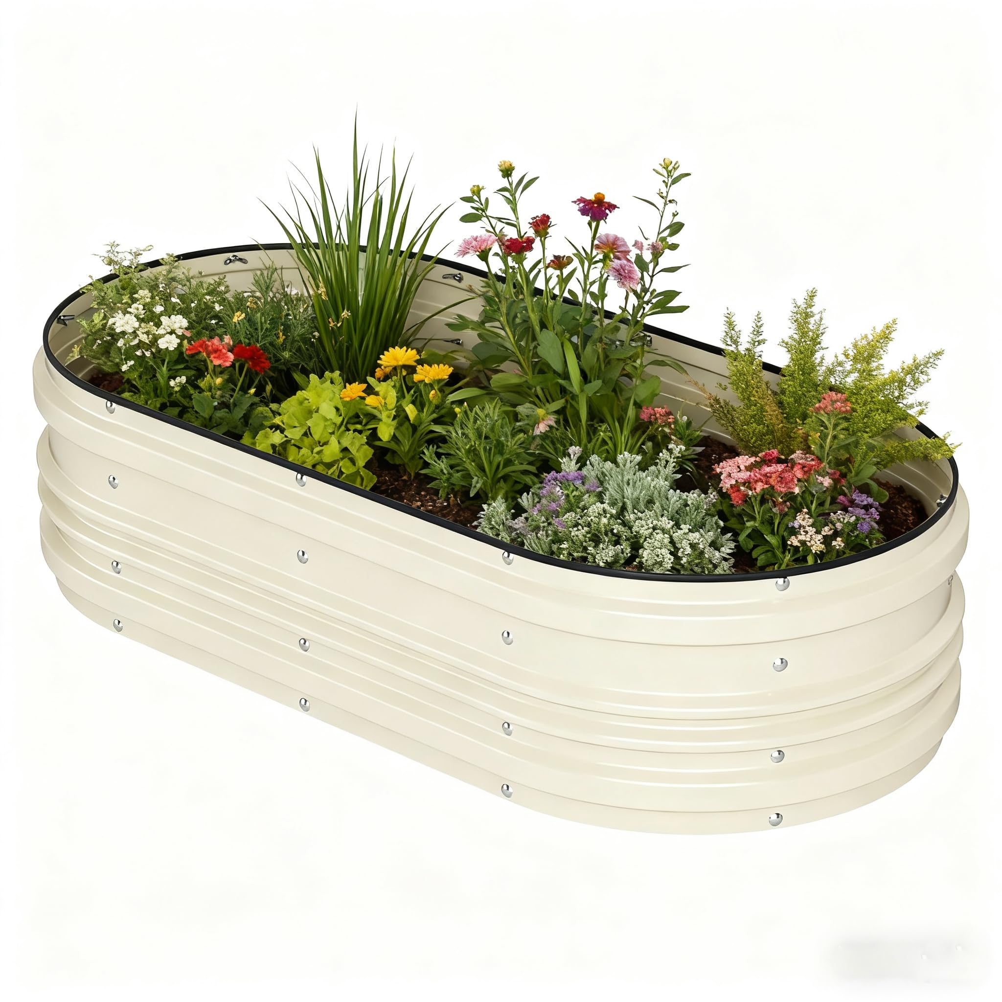 Garvee Galvanized Raised Garden Bed Kit Oval Metal Planter 4x2x1ft ...