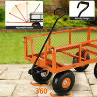 Garvee Orange Steel Garden Cart Wagon, 900 lbs Utility Yard Cart with Removable Mesh Sides, 10" Wheels, 180° Handle & 9.03 Cu.Ft. Cargo Bed