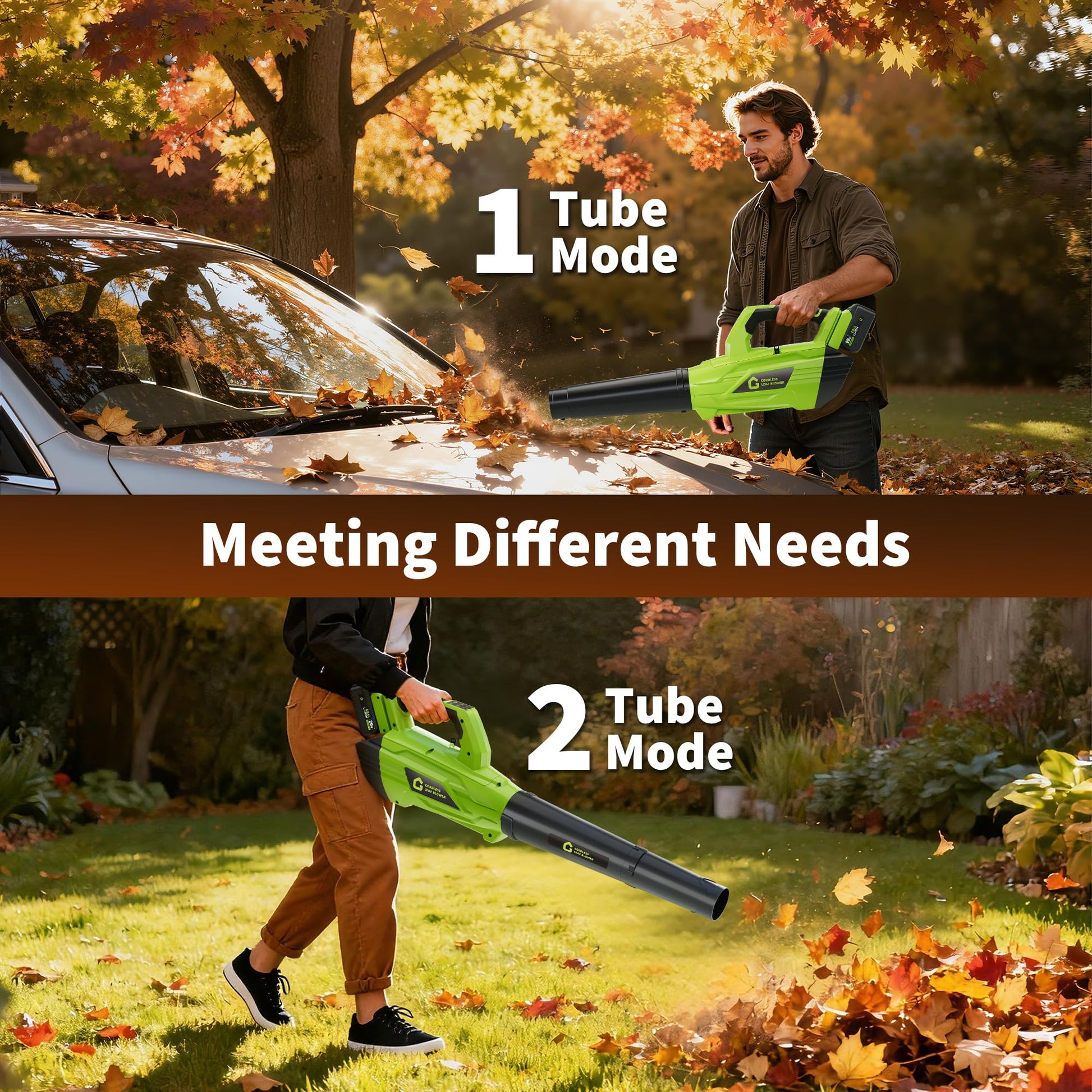 Garvee Leaf Blower Cordless Brushless- 20V Electric Leaf Blower 700CFM & 2 Speed Modes with Charger, 1*4.0Ah Battery Powered for Lawn Care,Green