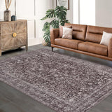 Garvee Persian Brown 6x9 Vintage Floral Boho Area Rug for Living Room Bedroom, Non-Slip Low Pile, Ultra-Soft Faux Wool, Washable, Kids Pets Friendly - Brown
