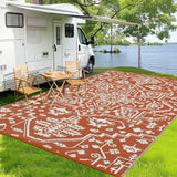 Garvee Waterproof Outdoor Rug 8x10 Reversible Plastic Straw UV-Resistant Durable Lightweight Portable for Patio Camping RV Beach Deck - Brick Red
