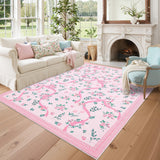 Garvee Floral Rug Pink 10x13 Large Washable Non-Slip Ultra-Thin Faux Wool Botanical Print Living Room Bedroom Nursery - Pink