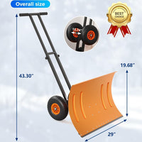 Garvee 29"W X 19.68"H Snow Pusher Shovel with Wheels,Heavy Duty Steel Snow Shovel with Wheels,Angled Blade Efficient Snow Removal With5-Position Angled Blade & Adjustable Handle for Doorway, Sidewalk