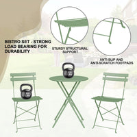 Garvee 3-Piece Folding Patio Bistro Set, Powder-Coated Metal Table and 2 Chairs for Balcony, Porch, Garden, Small Outdoor Spaces,Green