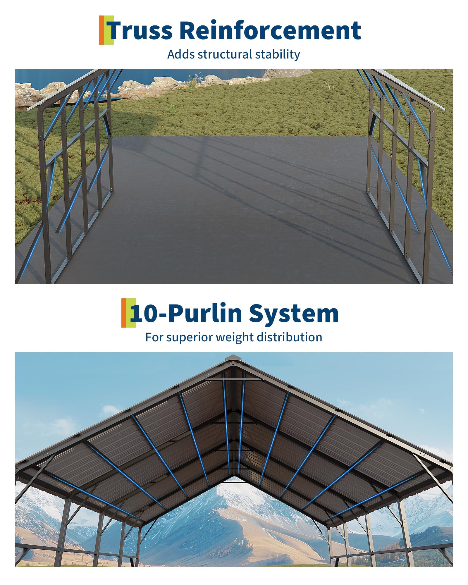 Garvee Heavy-Duty 20x20 ft Metal Carport Garage – 2-Car Shelter – 120° Steep Tone Vertical Roof for Best Snow Shedding – 173" High for RVs & Tractors