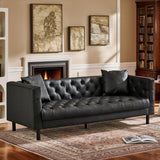 Garvee 3-Seater Sofa with Button Tufted, 81" Chesterfield Sofa with Deep Seats and 2 Pillows, Modern PU Leather Couch Sleeper Sofa for Living Room, Apartment, Office, Black - Black