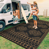 Garvee Outdoor Black & Brown 9x18 Waterproof Outdoor Rug, Large Geometric Pattern Reversible UV-Resistant Plastic Straw Durable Lightweight Patio Picnic Mat Black Brown - Black & Brown