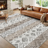 Garvee Boho Beige 10x13 Washable Area Rugs Large Soft Low Pile Non-Slip Backing Polyester Modern Geometric Stain-Resistant Bohemian Accent for Bedroom Dining Farmhouse - Beige