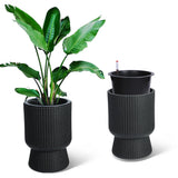 14 inch self watering planter Garvee 14 Inch Self Watering Plant Pots with Drainage Holes, Water Level Monitor, Tall Indoor Planters, Freeze-Proof UV Material for Patio & Porch,